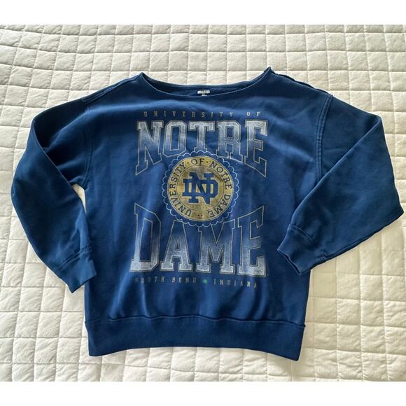 Notre Dame x Hollister Sweatshirt Womens XS Blue Faded Graphic Pullover Boatneck - Picture 2 of 8